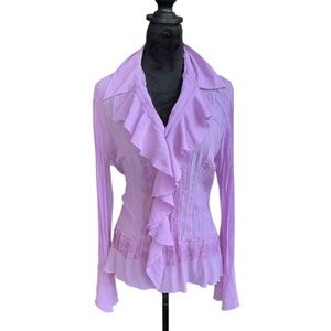 NWT Y2k fairycore ruffled lilac‎ sheer long sleeve button down by notations sz M